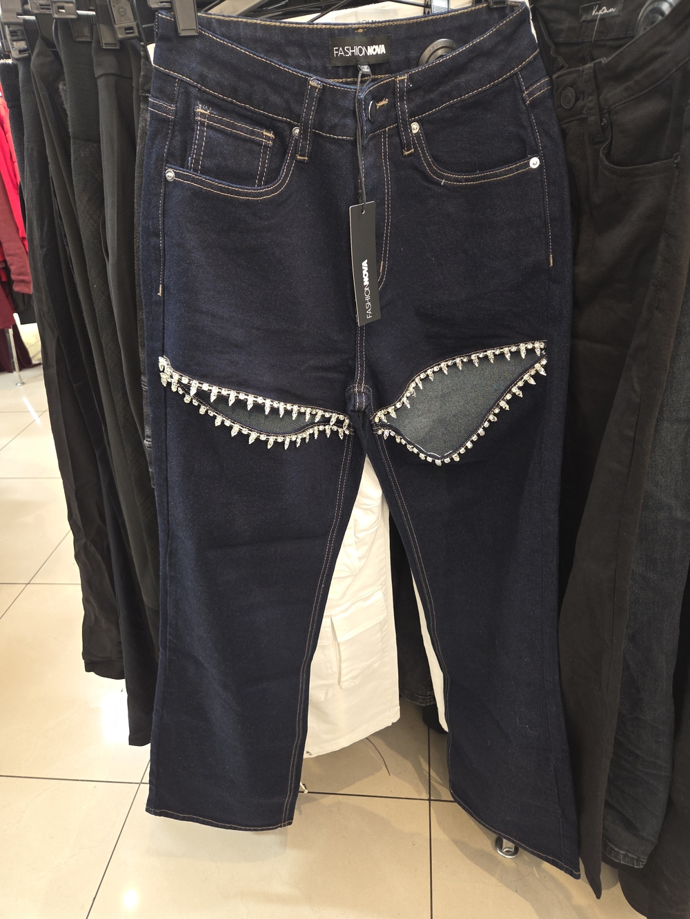 Rhinestone Denim Jeans - Picture 4 of 8
